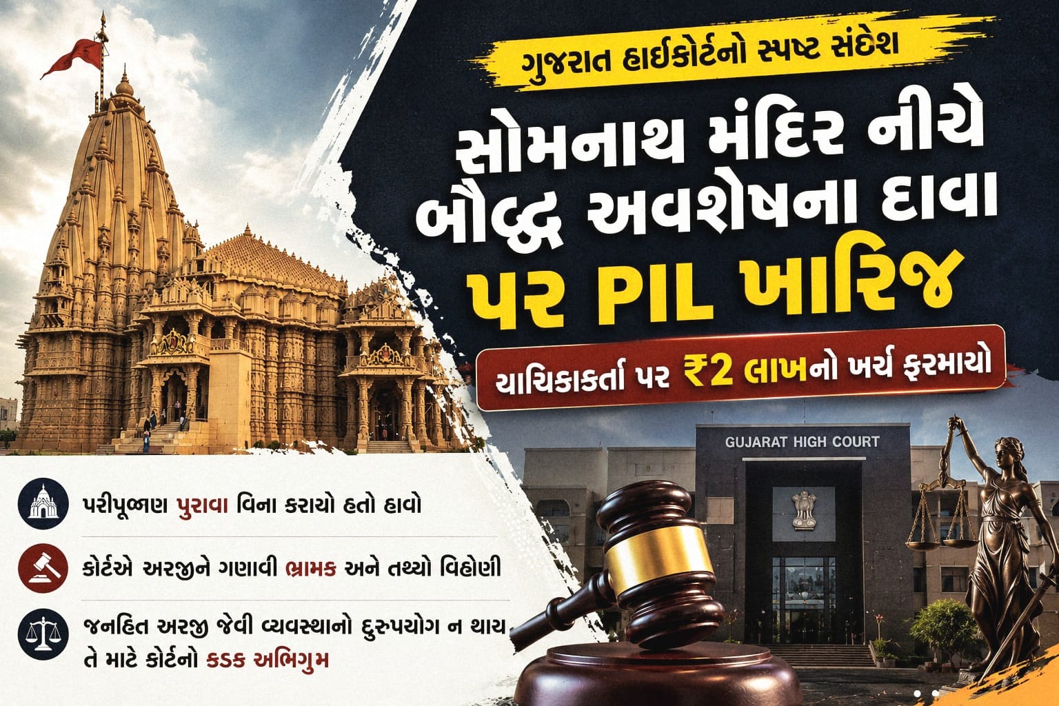 સોમનાથ મંદિર મામલે ગુજરાત હાઈકોર્ટનો મહત્વપૂર્ણ નિર્ણય, PIL ફગાવી